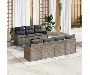 Teenpull Ensemble canapé de Jardin Gris en polyrotin 55 x 55 x 37 cm avec Cadre Acier, Set modulable 8 sièges et Table, mobilier extérieur Confortable et résistant aux UV pour terrasse Patio
