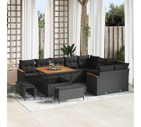 Teenpull Ensemble canapé de Jardin modulable 12 pcs Noir Poly Rattan avec Coussins Confortables pour Patio mobilier extérieur terrasse Durable et Facile à Entretenir