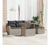 Teenpull Ensemble canapé de Jardin modulable 6 pcs Gris Clair en Poly rotin résistant aux intempéries avec Rangement intégré et Table réglable pour terrasse et Patio