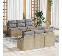 Teenpull Ensemble canapé de Jardin modulable 7 pcs Beige Gris en polyrotin résistant aux intempéries avec Rangement et Table pour mobilier Patio extérieur Confortable