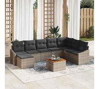 Teenpull Ensemble canapé de Jardin modulable 9 pièces en polyrotin Gris avec Coussins, mobilier extérieur résistant aux UV, Table et Pouf pour terrasse et Patio Confortable