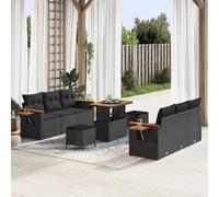 Teenpull Ensemble canapé de Jardin modulaire 11 pcs Noir polyrotin avec Coussins Amovibles et Housse Lavable, Cadre Acier Enduit, Table et poufs, mobilier Patio extérieur Confortable et Durable