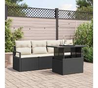 Teenpull Ensemble canapé Jardin 5 pcs Noir crème polyrotin avec Coussins Confortables, Structure Acier Enduit, modulable pour terrasse Petit Espace