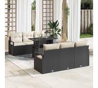 Teenpull Ensemble canapé Jardin modulable 7 pcs Noir en Poly rotin résistant aux intempéries avec Coussins Confortables et Compartiments Rangement idéal terrasse Patio extérieur