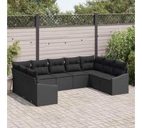 Teenpull Ensemble canapé Jardin modulable 9 pcs Noir polyrotin avec Coussins Confortables, mobilier extérieur résistant aux intempéries, Set terrasse Pratique et léger pour détente et convivialité