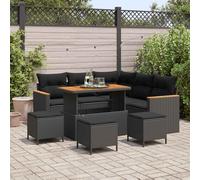 Teenpull Ensemble canapé Jardin modulaire Noir en Poly rotin résistant UV avec Rangement Table réglable 110x55x71 cm mobilier Patio extérieur Confortable Multifonction pour terrasse et détente