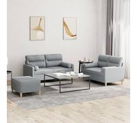 Teenpull Ensemble canapé Tissu Gris Clair 3 pièces 2 canapés 2 Places et Repose-Pied, mobilier Salon Confortable avec Coussins décoratifs, Structure métal et contreplaqué Stable