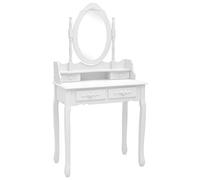 Teenpull Ensemble Coiffeuse Blanc en Bois de Paulownia avec Miroir intégré, 75x69x140cm, Tabouret rembourré, tiroirs Multiples, Rangement Maquillage et Bijoux pour Chambre Dressing Femme