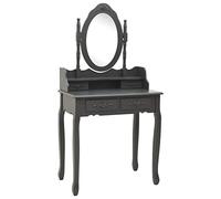 Teenpull Ensemble Coiffeuse Gris avec Miroir intégré et Tabouret rembourré 75x69x140 cm Bois Paulownia Meuble Maquillage Rangement tiroirs Chambre Femme Fille