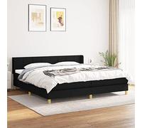 Teenpull Ensemble complet de lit à sommier tapissier avec matelas à ressorts ensachés, tête de lit réglable en hauteur et surmatelas, noir, 200 x 200 cm, housse en tissu robuste pour un sommeil