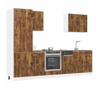 Teenpull Ensemble d'armoires de Cuisine Kalmar 7 pcs Bois d'ingénierie chêne fumé Meuble Bas Mural Buffet Cabinet Rangement Pratique