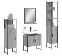 Teenpull Ensemble d'armoires de Salle de Bain 4 pcs Sonoma Gris Bois d'ingénierie Acier Enduit de Poudre 60x33x185,5 cm Meuble-lavabo Miroir avec étagère Rangement Pratique
