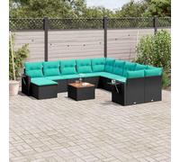 Teenpull Ensemble de 12 canapés de jardin en rotin synthétique noir modulaire avec table d'appoint pliante pour terrasse et jardin, résistants aux UV et aux intempéries, coussins confortables
