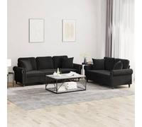 Teenpull Ensemble de 2 canapés avec coussins, en velours noir, robuste, siège confortable pour la maison, idéal pour la détente et les conversations