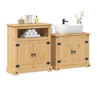 Teenpull Ensemble de 2 meubles de salle de bain Corona en pin massif, finition cire miel, style rustique, robuste et durable, pour salle de bain