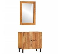 Teenpull Ensemble de 2 meubles de salle de bain en bois d'acacia massif, meuble sous-lavabo avec miroir, design robuste, 62 x 33 x 58 cm, durable pour salle de bain, finition naturelle