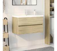 Teenpull Ensemble de 2 meubles de salle de bain, en bois de chêne Sonoma, 80 x 38,5 x 45 cm, lavabo en céramique avec trop-plein, flottant, grand espace de rangement, pour salle de bain
