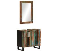 Teenpull Ensemble de 2 meubles de salle de bain en bois massif d'acacia - Meuble sous lavabo avec miroir - 62 x 34 x 58 cm - Bois dur robuste pour salle de bain - Design rustique