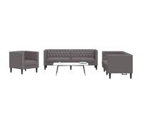 Teenpull Ensemble de 3 canapés Chesterfield gris, en cuir synthétique, meubles de salon, durable, facile d'entretien, design classique, expérience d'assise confortable, idéal pour la détente et les
