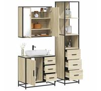Teenpull Ensemble de 3 meubles de salle de bain en bois de chêne Sonoma, structure en métal robuste, 65 x 33 x 60 cm, meuble sous-vasque, armoire à miroir moderne, armoire de salle de bain, grande