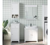 Teenpull Ensemble de 3 meubles de salle de bain Montagne en pin massif blanc, 60 x 34 x 59 cm, meuble sous-vasque, armoire murale, miroir, pour salle de bain, style maison de campagne
