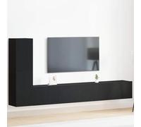 Teenpull Ensemble de 3 meubles TV aspect chêne noir, 100 x 30 x 30 cm, centre multimédia mural, espace de rangement pour salon, design moderne