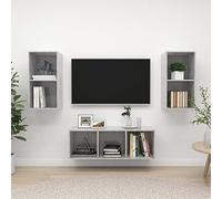 Teenpull Ensemble de 3 meubles TV en bois gris béton, montage mural, meuble multimédia moderne, espace de rangement pour salon, chambre à coucher, 2 x 72 cm et 1 x 107 cm de haut, console TV élégante