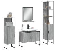 Teenpull Ensemble de 4 meubles de salle de bain gris Sonoma en bois avec meuble sous lavabo, deux armoires de salle de bain et miroir, pour salle de bain moderne, grand espace de rangement
