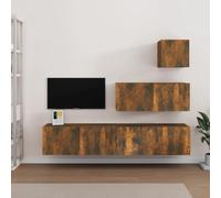 Teenpull Ensemble de 4 meubles TV en bois de chêne fumé, montage mural, design moderne, grand espace de rangement pour salon, chambre à coucher, médias et électroniques, durable