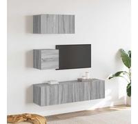 Teenpull Ensemble de 4 meubles TV en bois gris Sonoma - Montage mural - Espace de rangement pour salon - Design moderne - Console multimédia