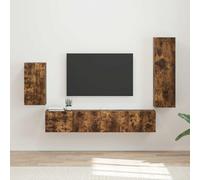 Teenpull Ensemble de 4 meubles TV en chêne fumé avec beaucoup d'espace de rangement, design moderne à montage mural, 4 portes, 2 étagères, peu encombrant, pour salon, home cinéma et appareils