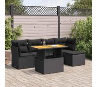 Teenpull Ensemble de 6 canapés de jardin en polyrotin noir - Design modulaire avec espace de rangement - Table réglable - Résistant aux UV - Pour terrasse, balcon, extérieur - Ensemble complet de