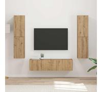 Teenpull Ensemble de 6 meubles TV en chêne Artisan avec portes coulissantes et éclairage LED, meuble bas HiFi, étagère multimédia, buffet, espace de rangement pour salon et home cinéma
