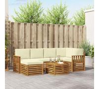 Teenpull Ensemble de 7 canapés d'angle avec coussins en bois d'acacia massif naturel crème pour salon, salle à manger, bureau, salon, canapé, table, chaise, banc pour aménagement flexible et confort