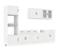 Teenpull Ensemble de 7 Meubles de Cuisine Lucca en Bois d'ingénierie Blanc Brillant, Armoire de Rangement, Buffet Cabinet, Placard Pantry, Meuble Haut et Bas, Espace optimisé pour Cuisine Moderne