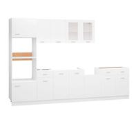 Teenpull Ensemble de 7 Meubles de Cuisine Lyon en Bois d'ingénierie Blanc avec Armoire de Rangement, Buffet, Meuble Bas, vitrine Suspendue, Panneau Lave-Vaisselle, optimisation Espace Cuisine Durable