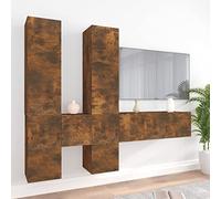 Teenpull Ensemble de 7 meubles TV en bois de chêne fumé avec beaucoup d'espace de rangement et montage mural, 2 grands, 3 moyens, 2 petites armoires pour salon, home cinéma et appareils multimédias