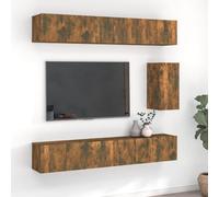 Teenpull Ensemble de 7 meubles TV en bois de chêne fumé, montage mural, 60 x 30 x 30 cm, design moderne, grand espace de rangement pour le salon, le home cinéma, robuste et résistant à l'humidité