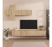 Teenpull Ensemble de 7 meubles TV en bois de chêne Sonoma, montage mural, 4 x 30,5 x 30 x 30 cm, 3 x 100 x 30 x 30 cm, pour salon, centre de divertissement moderne