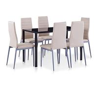 Teenpull Ensemble de 7 pièces - Design moderne - Marron cappuccino - Verre trempé - Chaises en cuir synthétique pour cuisine, salle à manger