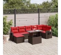 Teenpull Ensemble de 8 canapés de jardin en polyrotin marron avec coussins, table réglable, modulaire pour patio, balcon, extérieur, 175 cm de large