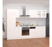 Teenpull Ensemble de 8 Meubles de Cuisine Lyon en Bois d'ingénierie Blanc, Armoire réfrigérée, Buffet Cabinet, Kitchen Pantry Storage Cabinet, Espace de Rangement optimisé, Design Fonctionnel