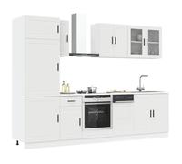 Teenpull Ensemble de 8 Meubles de Cuisine Porto en Bois d'ingénierie Blanc, armoires de Rangement, Placard, Buffet et Meuble Haut, Pieds réglables, Espace optimisé pour Cuisine Moderne