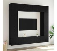 Teenpull Ensemble de 8 meubles TV aspect chêne noir en bois avec montage mural, espace de rangement, étagères et portes pour salon, plateau multimédia, meuble basse, hifi, console de jeu