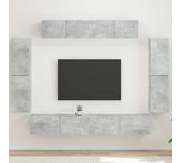 Teenpull Ensemble de 8 meubles TV gris béton avec espace de rangement spacieux, plateau multimédia moderne, montage mural, meuble bas polyvalent et meuble bas HiFi pour salon et home cinéma