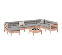 Teenpull Ensemble de 9 meubles de jardin en bois massif Douglas - Coussins gris - Ensemble de salon d'extérieur modulaire pour terrasse, balcon, véranda - Charge maximale de 110 kg par siège
