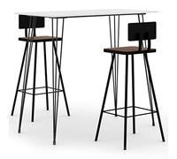 Teenpull Ensemble de Bar 3 pcs Blanc avec Table MDF 120x60x105 cm et 2 tabourets en Bois de récupération Massif pour Cuisine, bistrot, Salle à Manger, Design Robuste et Confortable