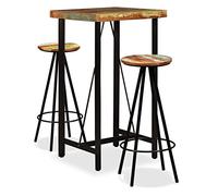 Teenpull Ensemble de Bar 3 pcs Bois Massif de récupération avec Table Ronde et tabourets, Style Industriel, Dimensions 60x60x107 cm, Set Bistro pour Cuisine et Salle à Manger