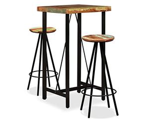 Teenpull Ensemble de Bar 3 pcs Bois Massif de récupération avec Table Ronde et tabourets, Style Industriel, Dimensions 60x60x107 cm, Set Bistro pour Cuisine et Salle à Manger