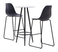 Teenpull Ensemble de Bar 3 pcs Plastique Noir avec Table Ronde MDF 60x107,5 cm et 2 chaises ergonomiques en Plastique Noir, idéal pour Cuisine, Bar, Bistro, Salle à Manger Moderne